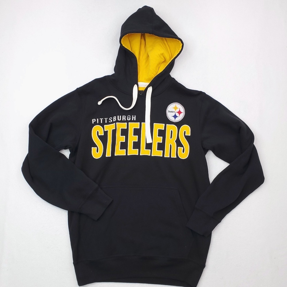 Pittsburgh Steelers Hoodie Mens Small Black Yellow Pullover Sweatshirt NFL EUC